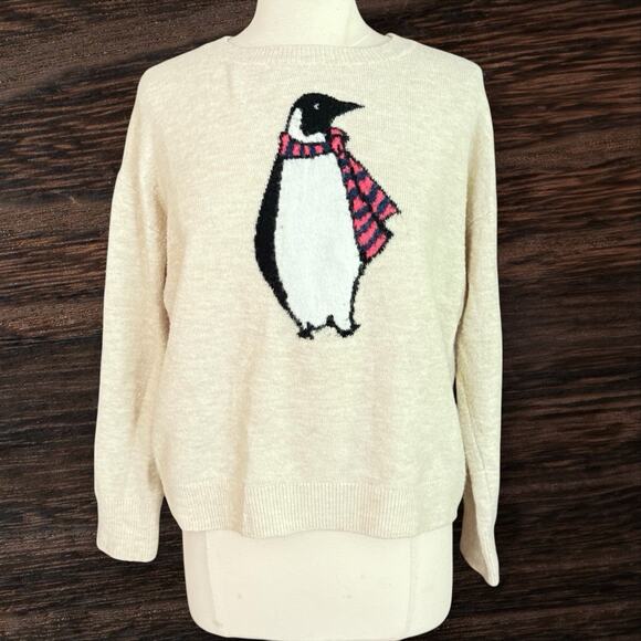 Gap Penguin Oversized Sweater Sz S 22.5" Bust Beige Heather Plush Soft Stretch - Picture 1 of 9
